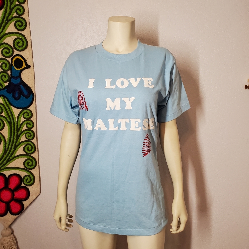 Vintage 80s Anvil Maltese Blue Tshirt